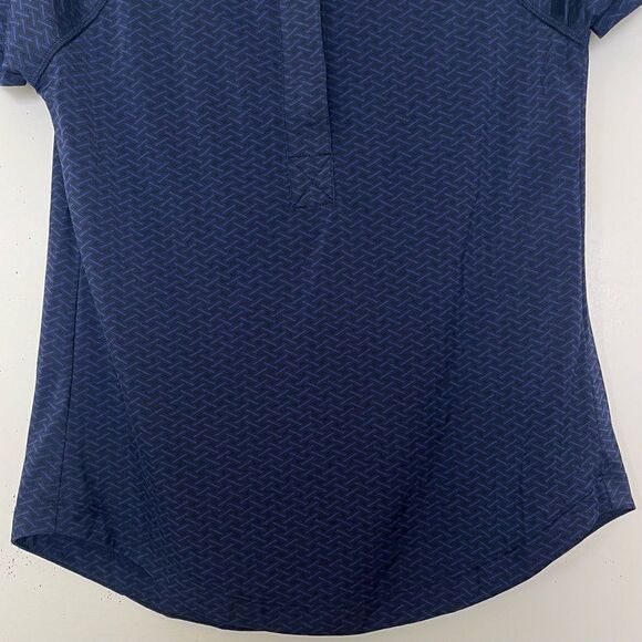 NWT L’ETOILE Sport Breezy Polo Shirt Golf Tennis Navy Herringbone Women’s Small - Picture 3 of 10